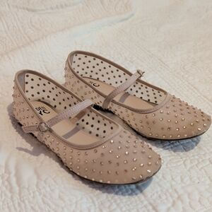 Girls' Studded Mary Jane Flats - Beige